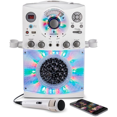 Караоке система Singing Machine с микрофоном и LED Disco подсветкой цвет белый