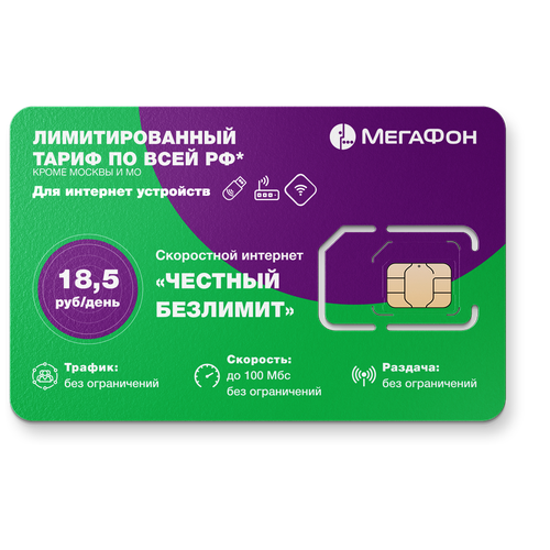 Сим-карта + безлимитный интернет тариф по РФ от Мегафон «Честный Безлимит 2850»