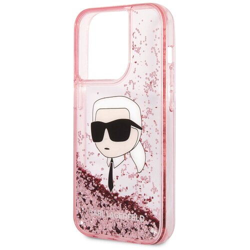 Lagerfeld для iPhone 14 Pro чехол Liquid glitter NFT Karl head Hard Pink