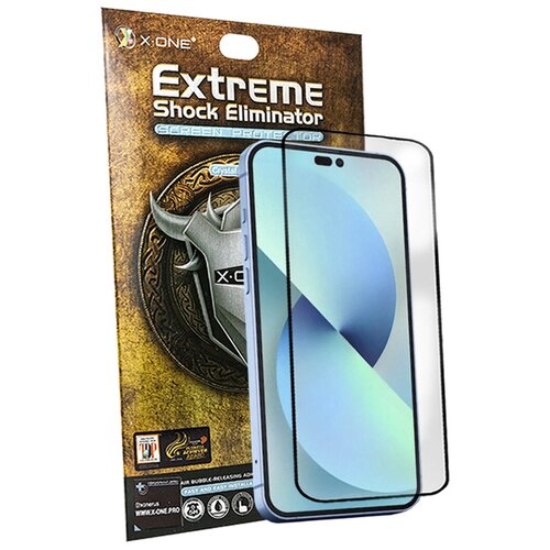 Защитная противоударная бронепленка для iPhone 14 Pro Max X-ONE Extreme Shock Eliminator Coverage 3-го поколения на экран с черной рамкой