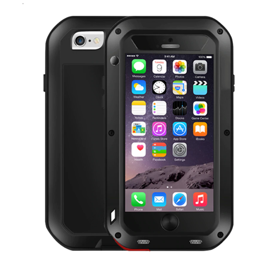 Защитный чехол-бампер противударный MyPads для iPhone 6/ 6S 4.7 (Айфон 6 / 6С) черный цельно-металлический со стеклом Gorilla Glass