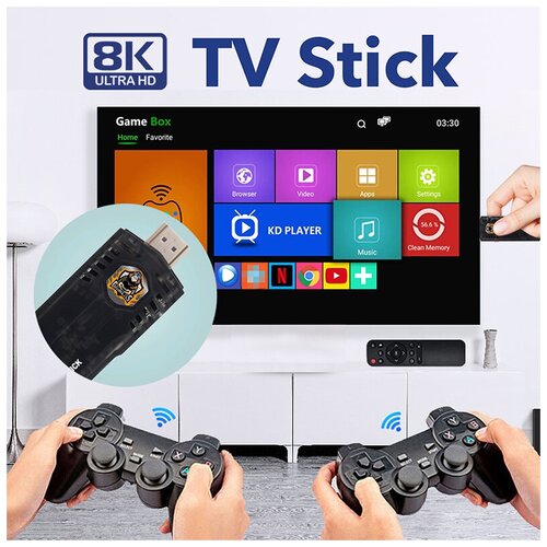 Игровая и ТВ приставка 8K ULTRA HD портативная консоль флешка 2в1 Android TV / Game Box Ретро игры
