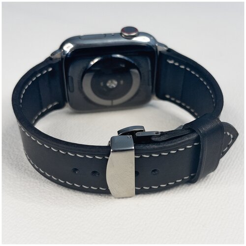 Ремешок PickMe для Apple Watch из натуральной кожи 44 мм с классической застежкой (black&black)