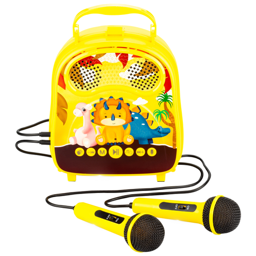 Детская колонка караоке Solmax с двумя микрофонами розовая