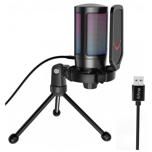 Конденсаторный USB Микрофон Fifine A6V Ampligame с RGB-подсветкой (компьютерный