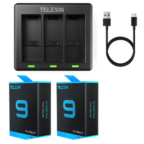 Комплект: зарядное устройство Telesin + 2 аккумулятора для GoPro HERO9/10 Black