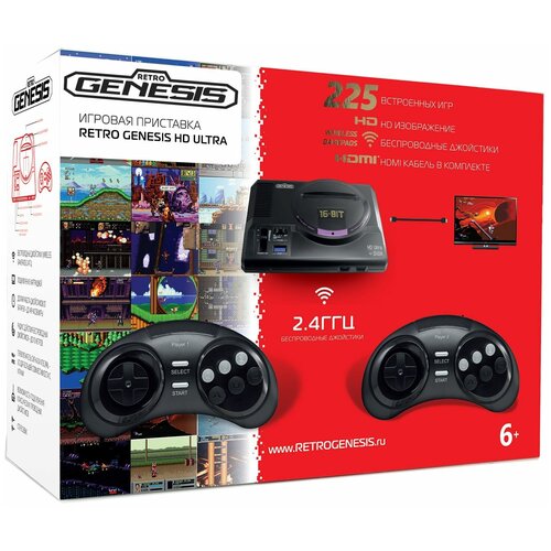 Игровая приставка SEGA Retro Genesis HD Ultra + 225 игр ZD-06b (2 беспроводных 2.4 ГГц джойстика