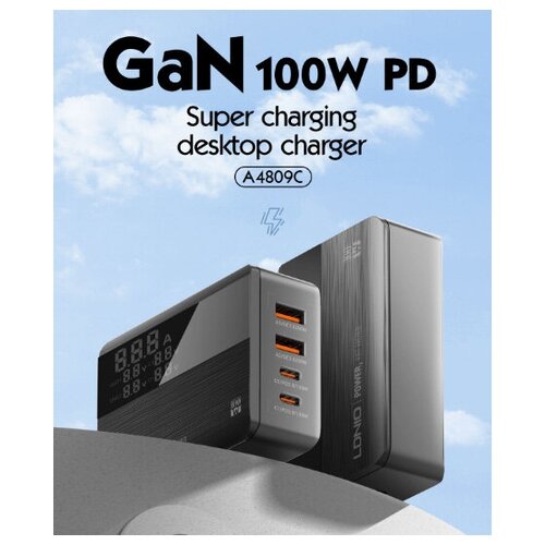 Сетевое зарядное устройство LDNIO A4809C GAN Super Fast Charing 2xUSB-С 100W