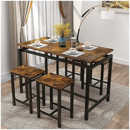 Комплект обеденной мебели стол и 4 стула в стиле Лофт коричневый
