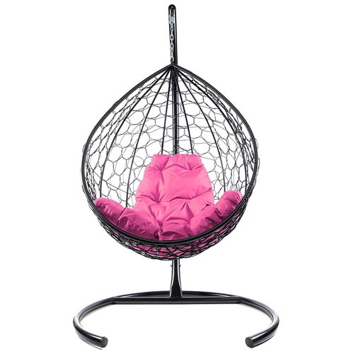 Подвесное кресло из ротанга "Капля" чёрное с розовой подушкой M-Group