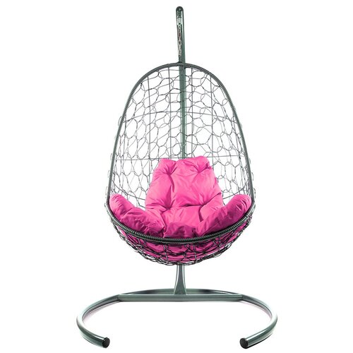 Подвесное кресло из ротанга "Овал" серое с розовой подушкой 830х700х1190 M-Group
