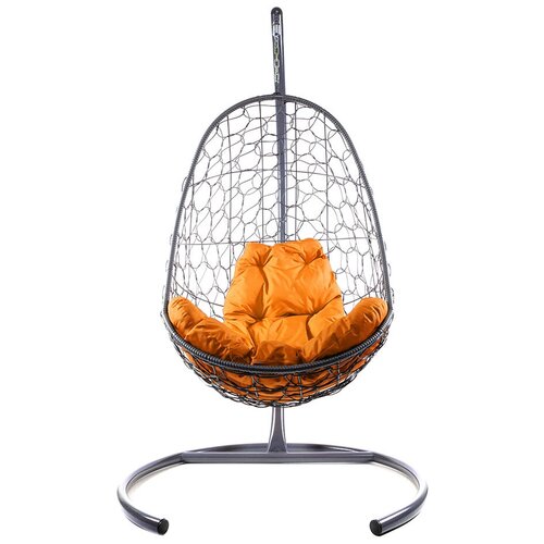 Подвесное кресло из ротанга "Овал" серое с оранжевой подушкой 830х700х1190 M-Group