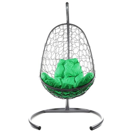 Подвесное кресло из ротанга "Овал" серое с зеленой подушкой 830х700х1190 M-Group