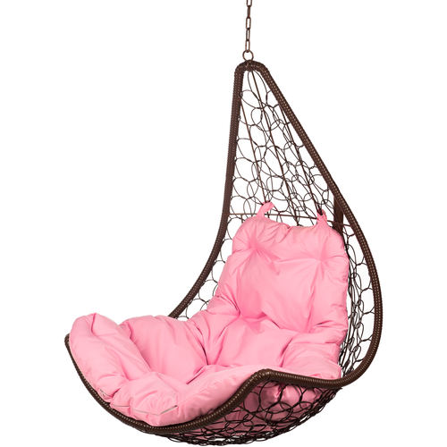 Подвесное кресло из ротанга "Wind BrownBS" Розовая подушка