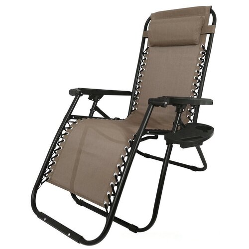 Кресло-шезлонг Мебельторг Фиеста с подстаканником Каркас черный/Ткань светло-коричневая