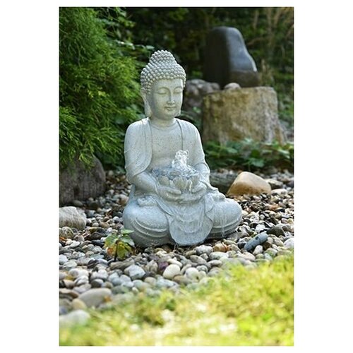 Фигура для фонтана в пруду "Будда с серым цветком"