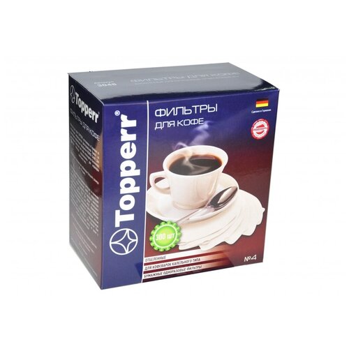 Topperr 3048 Бумажные одноразовые фильтры для кофе отбеленные №4 (300шт)