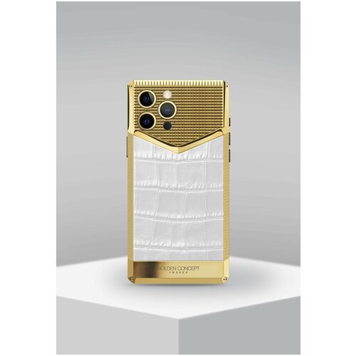 Чехол на IPhone 13 Pro из титана покрытого золотом и натуральной кожи