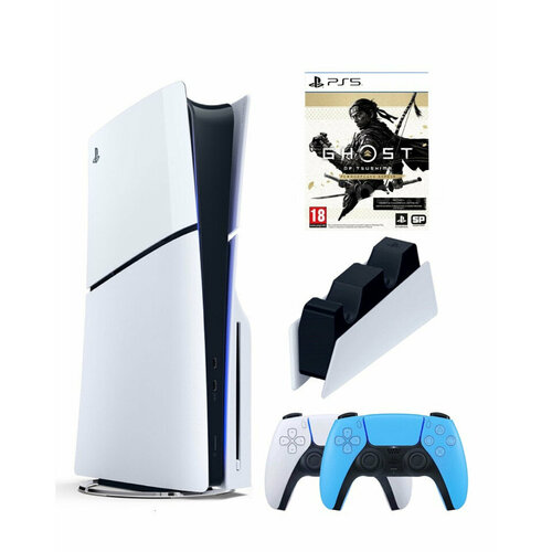 Приставка Sony Playstation 5 slim 1 Tb+2-ой геймпад(голубой)+зарядное+Призрак Цусимы