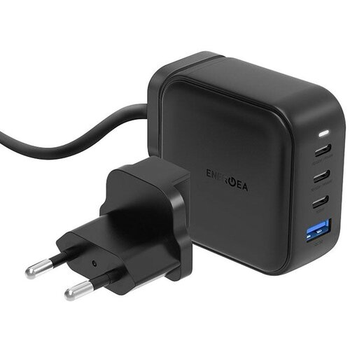 Сетевое зарядное EnergEA TravelHub Gan100 Desktop+Wall charger 3USB-C +1USB-A PD/PPS/QC3.0 100W Black + кабель удлинительный