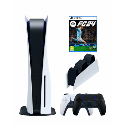 Приставка Sony PlayStation 5+2-ой геймпад(черный)+зарядное+ FC24 (диск)