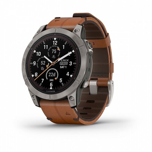 Смарт-часы Garmin Fenix 7 Pro Sapphire Solar титановый серый с коричневым кожаным ремешком