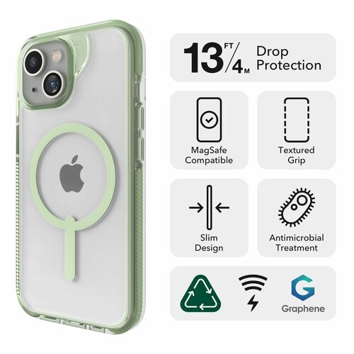 Чехол для iPhone 13 / 14 / 15 (6.1") ZAGG Santa Cruz Green SNAP Case с магнитом для MagSafe зеленый