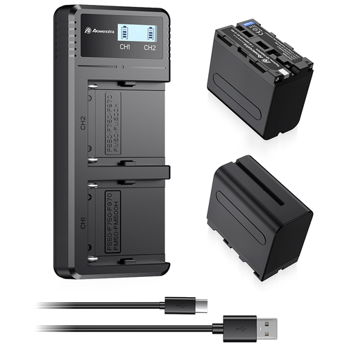 2 аккумулятора + зарядное устройство Powerextra NP-F970 (Type-C)