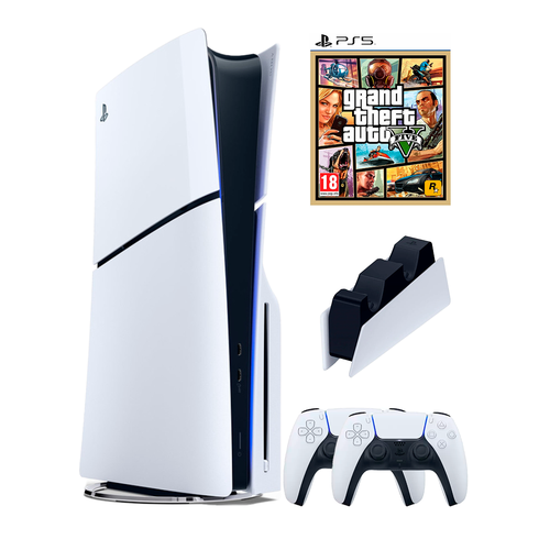 PS5 (ПС5) Игровая приставка Sony PlayStation 5 Slim disc + 2-й геймпад + зарядное + игра GTA 5