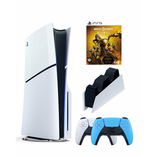 Приставка Sony Playstation 5 slim 1 Tb+2-ой геймпад(голубой)+зарядное+Mortal Kombat Ultimate