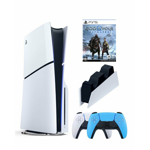 Приставка Sony Playstation 5 slim 1 Tb+2-ой геймпад(голубой)+зарядное+God of WAr