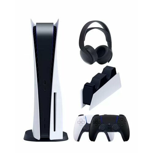 PS5 (ПС5) Игровая приставка Sony PlayStation 5 (3-ревизия)+2-й геймпад(черный)+зарядное+Sony Pulse 3D
