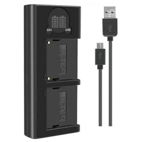 Двойное зарядное устройство для аккумуляторов DL-NPF970/FM500/FM50 Type C и micro USB Charger с инфо индикатором
