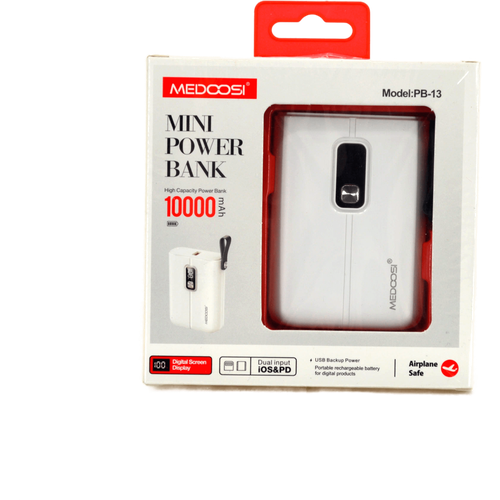 Портативный аккумулятор MEDOOSI Mini Power Bank PB-13 10000 мАч Type-C/Lightning с дисплеем (белый)