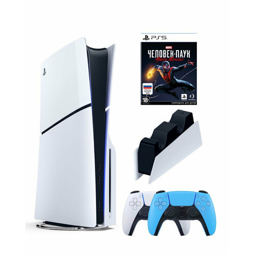 Приставка Sony Playstation 5 slim 1 Tb+2-ой геймпад(голубой)+зарядное+Майлс Моралес