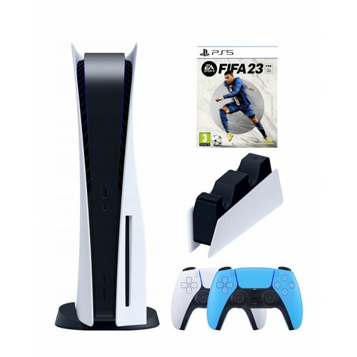 Игровая приставка Sony PlayStation 5 (3-ревизия)+2-й геймпад(голубой)+зарядное+FIFA-23(диск)