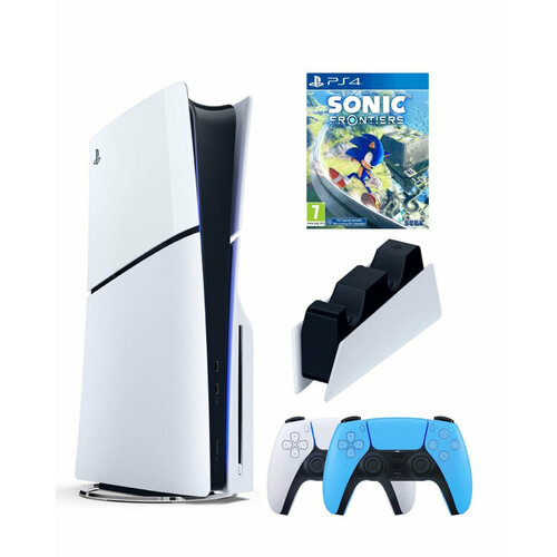 Приставка Sony Playstation 5 slim 1 Tb+2-ой геймпад(голубой)+зарядное+Sonic