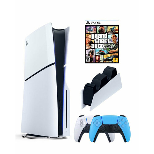 Приставка Sony Playstation 5 slim 1 Tb+2-ой геймпад(голубой)+зарядное+GTA 5