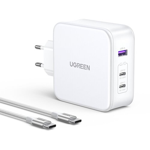 Сетевое зарядное устройство UGREEN CD289 (15339) USB-A+2*USB-C 140W GaN с кабелем Белое