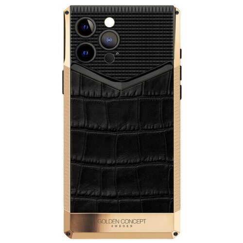 Чехол на IPhone 13 Pro Golden Concept из титана покрытого золотом и натуральной кожи