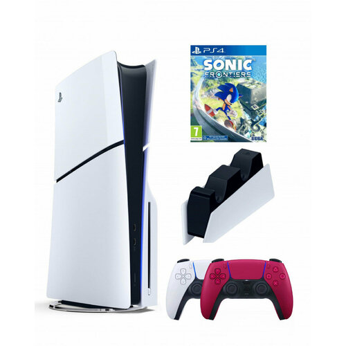Приставка Sony Playstation 5 slim 1 Tb+2-ой геймпад(красный)+зарядное+Sonic