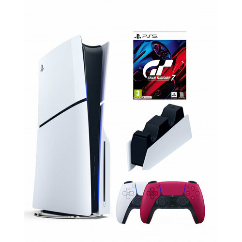 Приставка Sony Playstation 5 slim 1 Tb+2-ой геймпад(красный)+зарядное+Gran Turismo 7