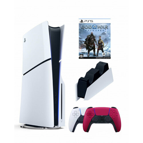 Приставка Sony Playstation 5 slim 1 Tb+2-ой геймпад(красный)+зарядное+God of War
