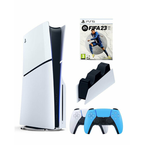 Приставка Sony Playstation 5 slim 1 Tb+2-ой геймпад(голубой)+зарядное+Fifa 23