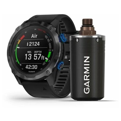 Умные часы Garmin Комплект Descent Mk2i титановые с DLC-покрытием и черным ремешком + датчик Descent T1