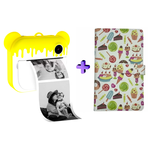 Комбо: Фотоаппарат моментальной печати LUMICAM PRINTY DK04 yellow + Альбом для фотографий - Пончики