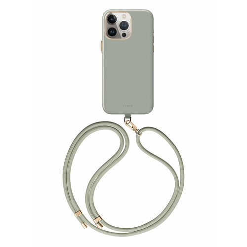 Uniq для iPhone 15 Pro чехол COEHL CREME Liquid silicone with Strap Soft Sage (MagSafe)