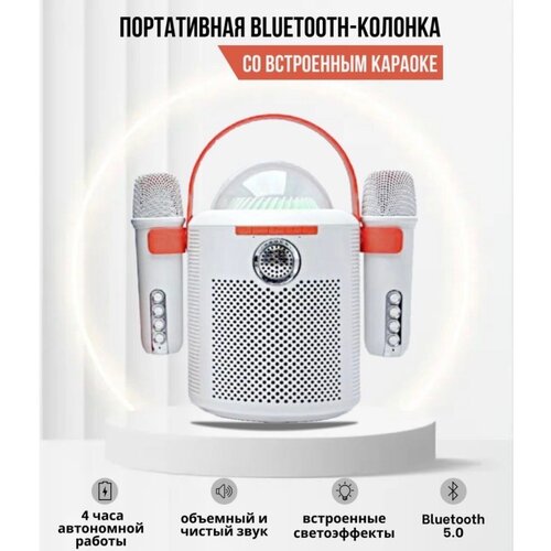 Портативная Bluetooth колонка со встроенным караоке/белого цвета