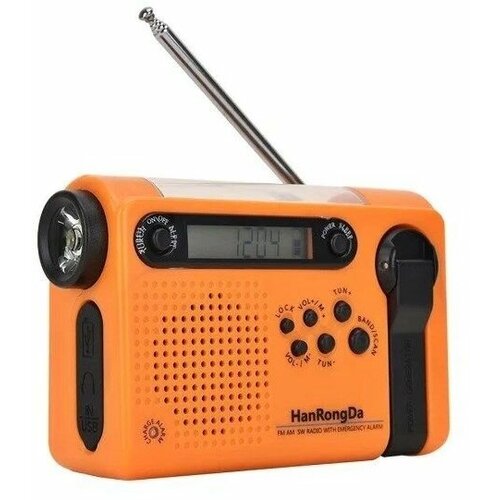 Всеволновой Цифровой Радиоприемник HanRongDa HRD-900 Оранжевый Туристический Походный С солнечной батареей