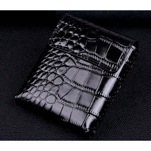 Чехол-кобура MyPads для Huawei P50 Pocket из натуральной кожи теленка с фактурной прошивкой рельефа кожи крокодила черный